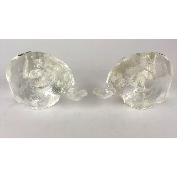 VTG SASAKI Japan Glass Elephant Candle Holders Pair Chunky Ice MCM Handcrafted - Picture 1 of 10